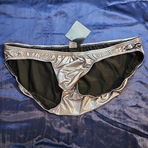 N2N Erotic Liquid Skin Shiny Silver Pleather Brief Extremely Rare